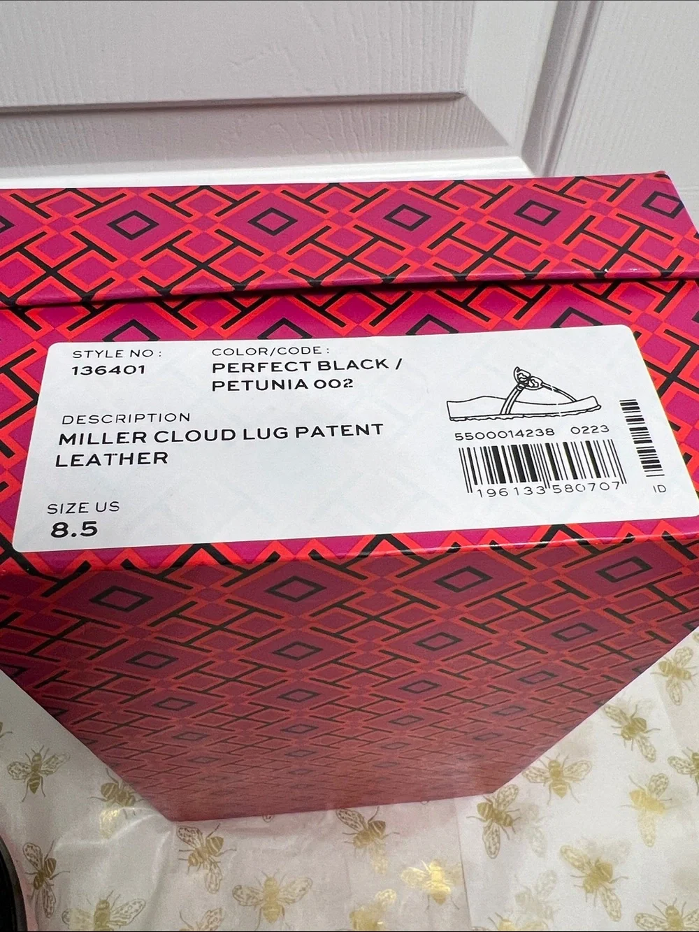 Tory Burch - Miller Cloud Lug Patent Leather in Perfect Black/Petunia W size 8.5